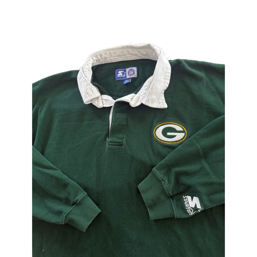 Vtg 90s Starter Green Bay Packers Long Sleeve Rugby Shirt Polo Mens XL Green NFL